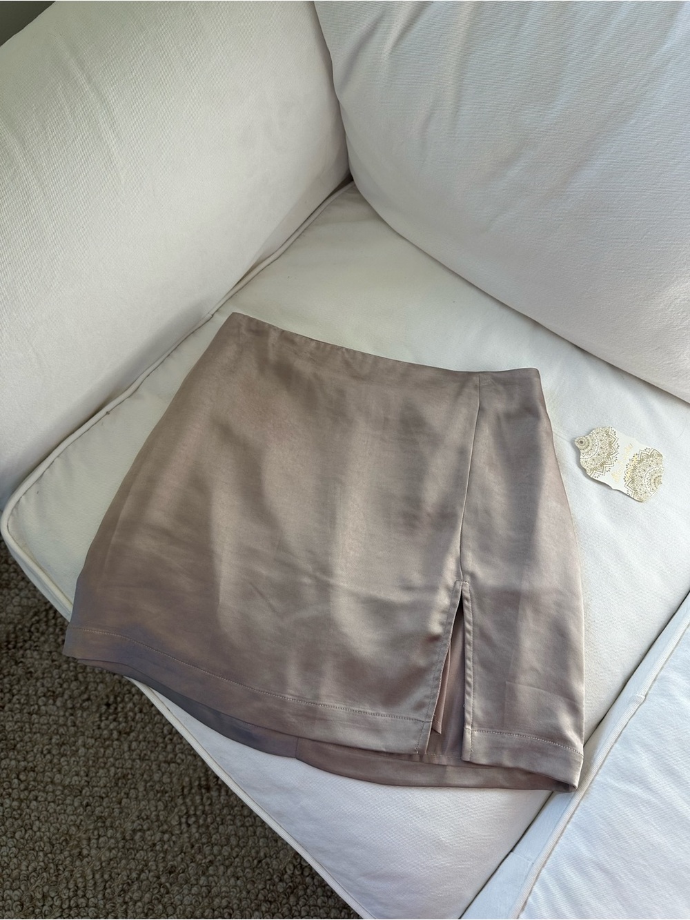 Altar’d State Satin A-Line Mini Skirt with Front Slit Champagne